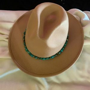Felt Hat with Turquoise Beaded band